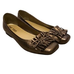 Me Too Leather Ballet Flats Size 7.5M Bronze Comfort Flats Bow Detail Low Heel